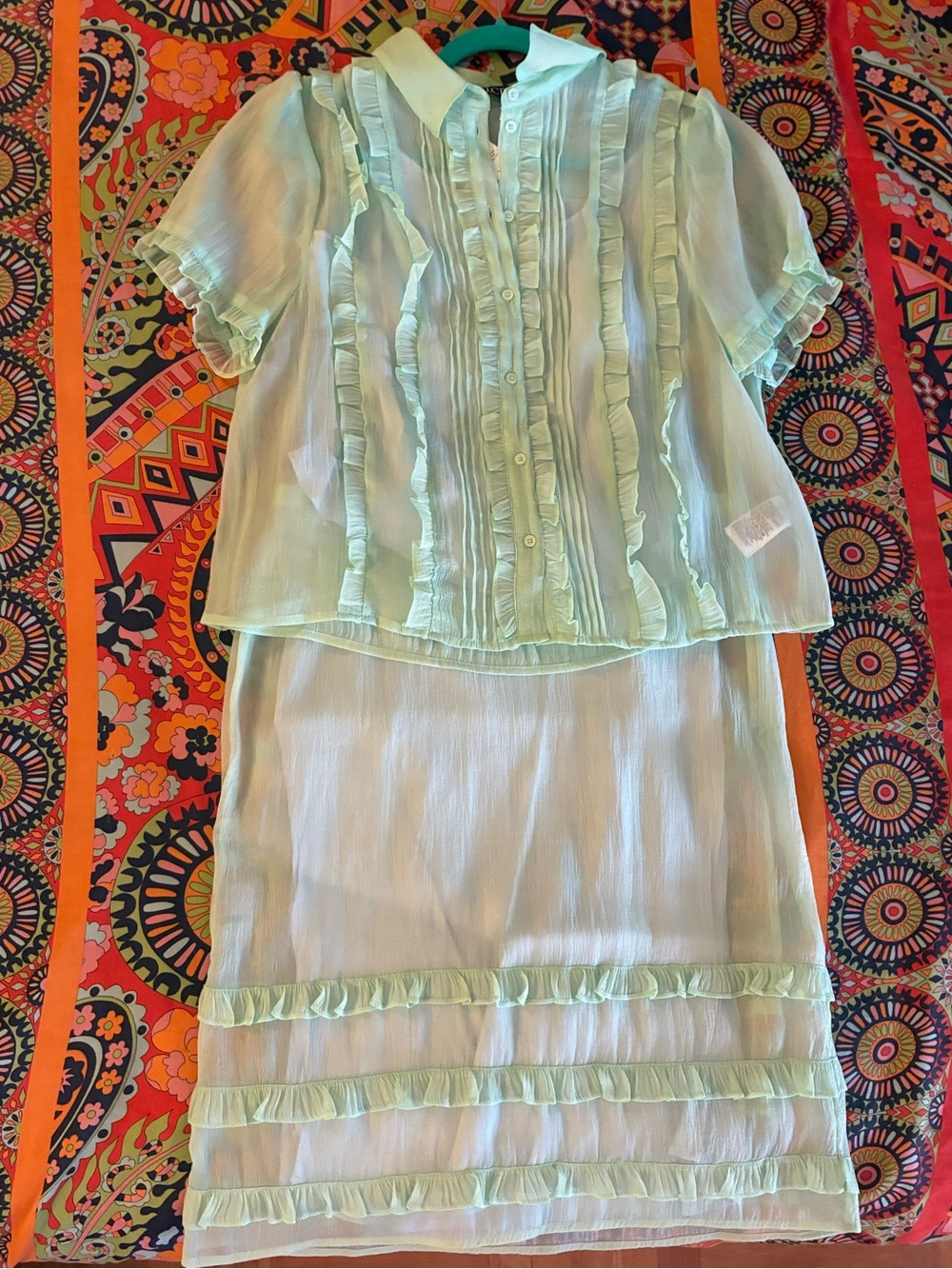 Sheer Ruffled Two-Piece Set in Mint Green NWT, J.Crew